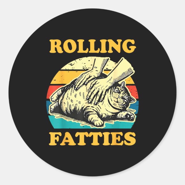 Sticker Rond Cat Rolling Fatties Funny For Men Women  (Devant)