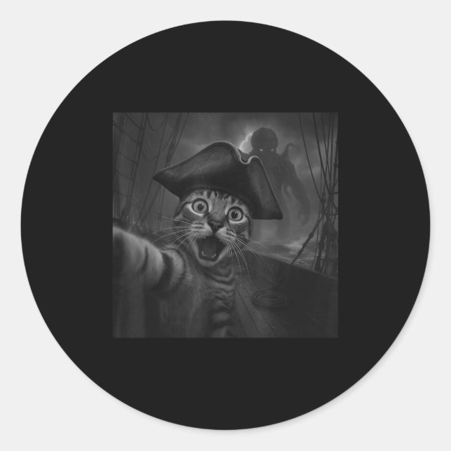 Sticker Rond Cat Selfie With Cthulhu Cosmic Horror Funny Meme M (Devant)