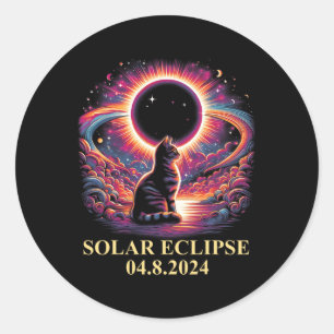 Sticker Rond Cat Solar Eclipse 2024 Totalité Avril 8 Hommes Fem