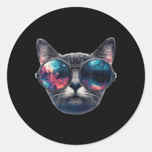 Sticker Rond Cat Space Gles Sungles Universe Mème amusant Graph