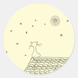 Sticker Rond Cat starring at the moon