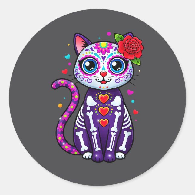 Sticker Rond Cat Sugar Skull Cute Cat For Cat Lover Cat-m  (Devant)