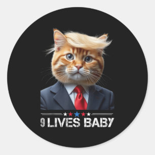 Sticker Rond Cat Trump 9 Lives Baby