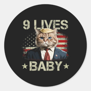 Sticker Rond Cat Trump 9 Lives Baby Trump 2024 Victoire remport