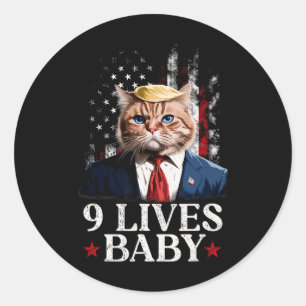 Sticker Rond Cat Trump 9 Lives Baby Trump 2024 Victoire remport