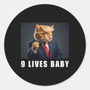 Sticker Rond Cat Trump 9 Lives Baby Trump 2024 Victoire remport