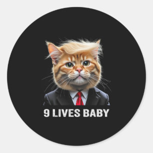 Sticker Rond Cat Trump 9 Lives Baby Trump 2024 Victoire remport