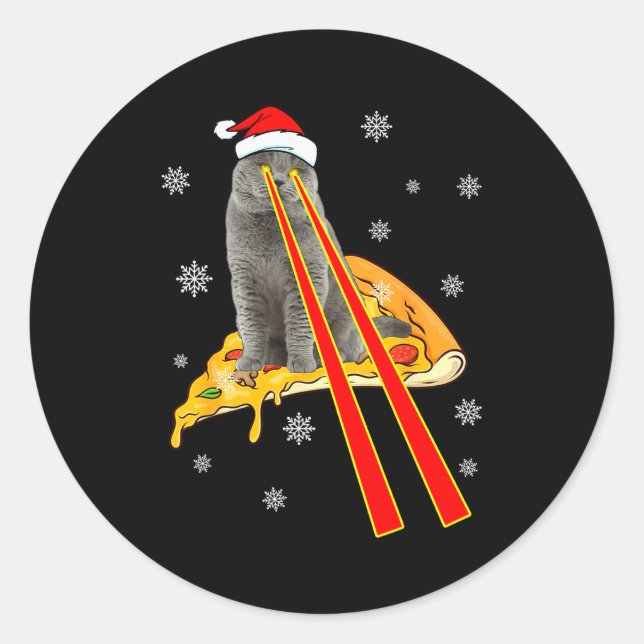Sticker Rond Cat With Laser Eyes Funny Zza Cat Christmas  (Devant)