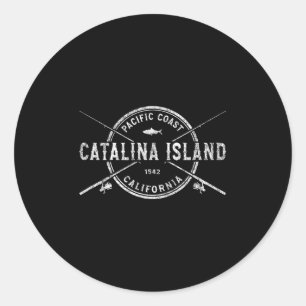 Sticker Rond Catalina Island Ca Vintage Canne à Pêche Croisées 