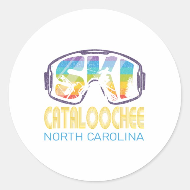 Sticker Rond Catalogage de ski Caroline du Nord Vacances de ski (Devant)