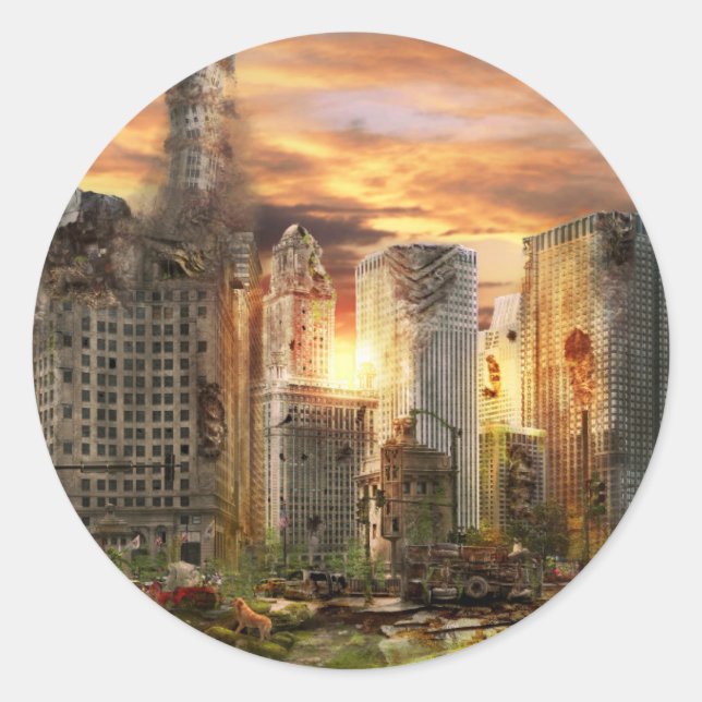 Sticker Rond Catastrophe - Chicago, IL - Il faut promener le ch (Devant)