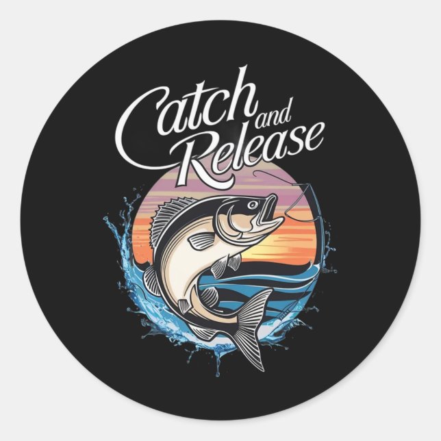 Sticker Rond Catch And Release Fish Sunset Fishing  (Devant)