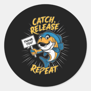 Sticker Rond Catch Et Libérer La Pêche Drôle