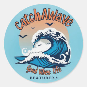 Sticker Rond Catch the Wave : Embrassez l'esprit du surf