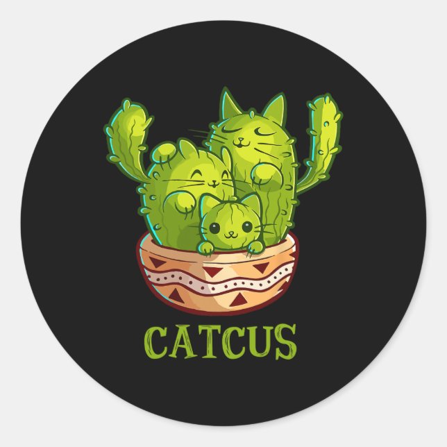 Sticker Rond Catcus Cute Chat Et Cactus Mexicains Cactus Cinco  (Devant)