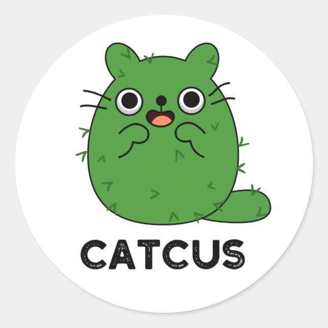 Sticker Rond Catcus Funny Chat Cactus Pun (Devant)