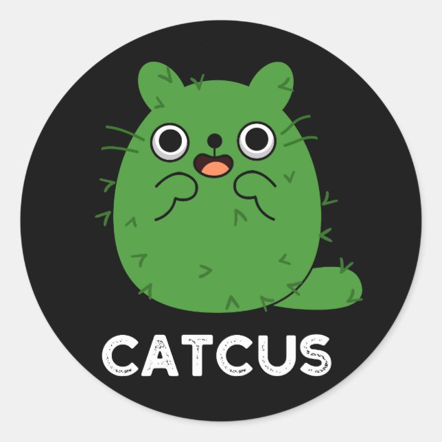 Sticker Rond Catcus Funny Chat Cactus Pun Dark BG (Devant)