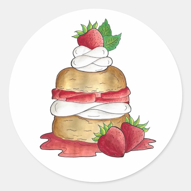 Sticker Rond Câteau de pâtisserie aux fraises Dessert Fraises (Devant)