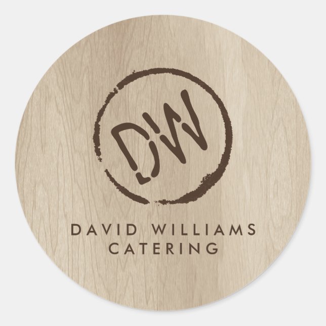 Sticker Rond Catering Monogramme Stampé Bois Rustique (Devant)