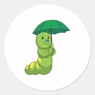 Sticker Rond Caterpillar à la pluie avec parapluie