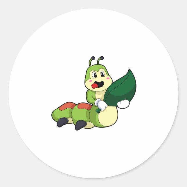 Sticker Rond Caterpillar avec feuille (Devant)