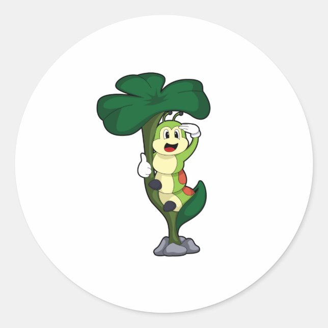 Sticker Rond Caterpillar avec feuille (Devant)