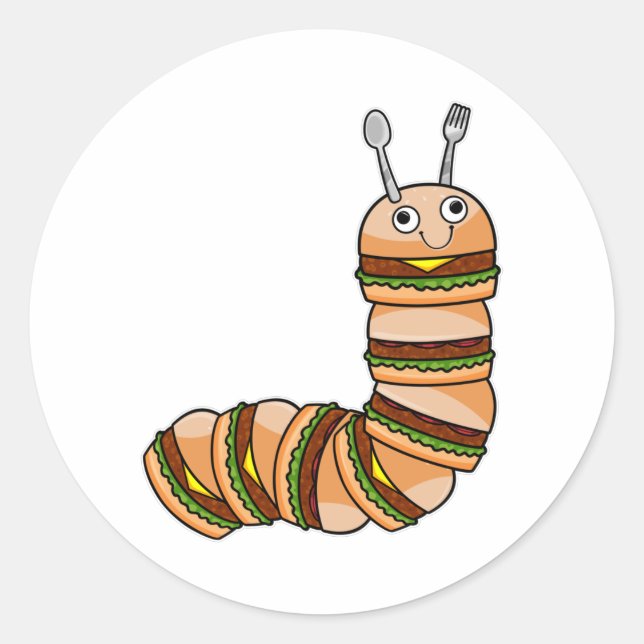 Sticker Rond Caterpillar en Cheeseburger avec boeuf & salade (Devant)