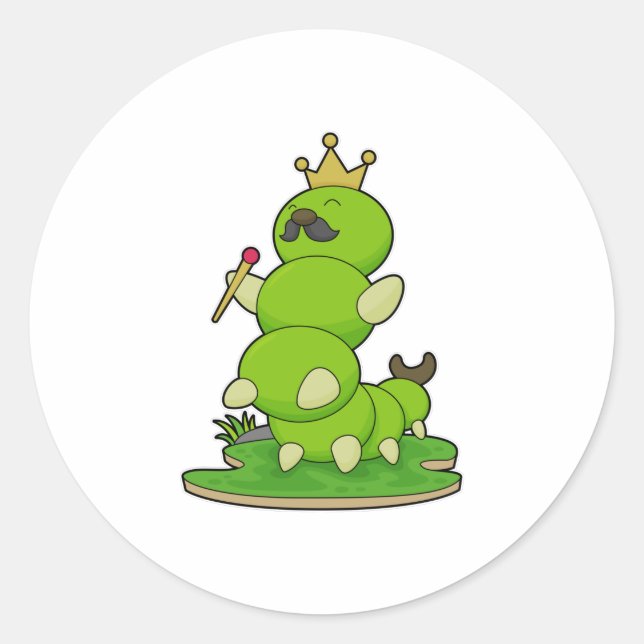 Sticker Rond Caterpillar en roi avec Couronne (Devant)