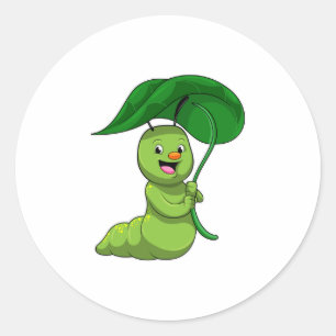 Sticker Rond Caterpillar with Leaf as Parasol