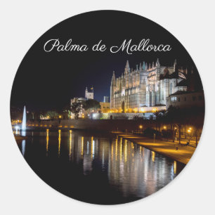 Sticker Rond Cathédrale de Palma de Mallorca la nuit - Espagne