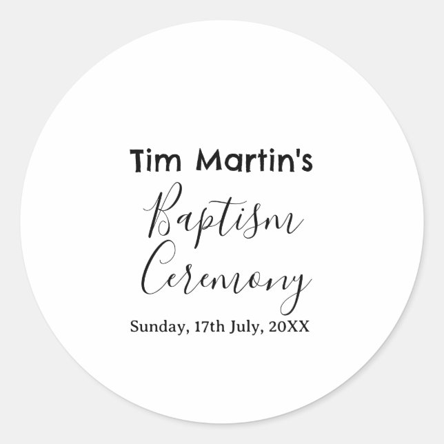 Sticker Rond Catholic baptism ceremony name date simple minimal (Devant)