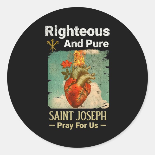 Sticker Rond Catholic St. Joseph, Patron Saint Of Fathers, Pray (Devant)