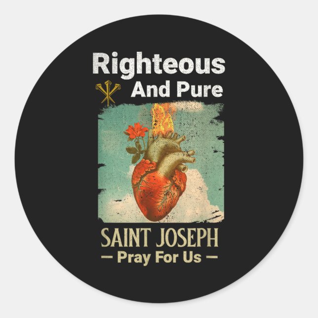 Sticker Rond Catholic St. Joseph, Patron Saint Of Fathers, Pray (Devant)