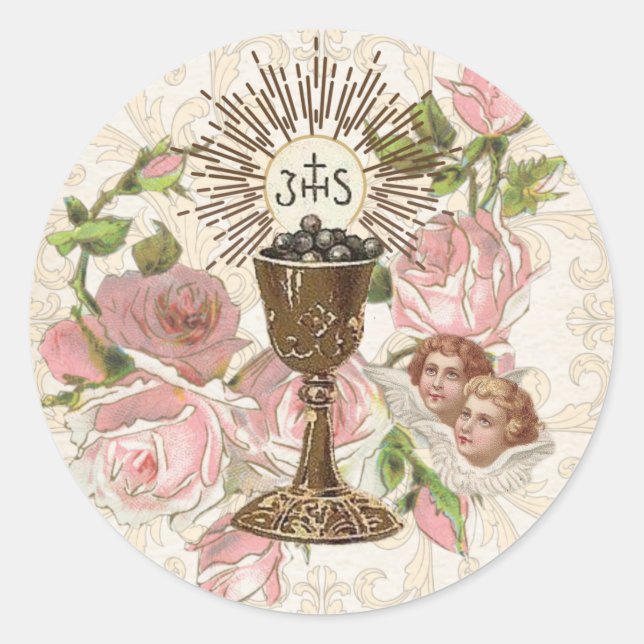 Sticker Rond Catholique Première Communion Eucharistie Hôte Vin (Devant)