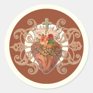 Sticker Rond Catholique Sacré Coeur Jésus Rose Élégant Classiqu
