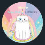 Sticker Rond Caticorn Cat Meow-Gical Birthday Kid<br><div class="desc">Magical Caticorn meow-gical Birthday line pour filles à tout âge. Cute,  arc-en-ciel pastel avec la licorne du chat et les étoiles. D'autres fournitures de partie sont également disponibles. Tous modifiables !</div>