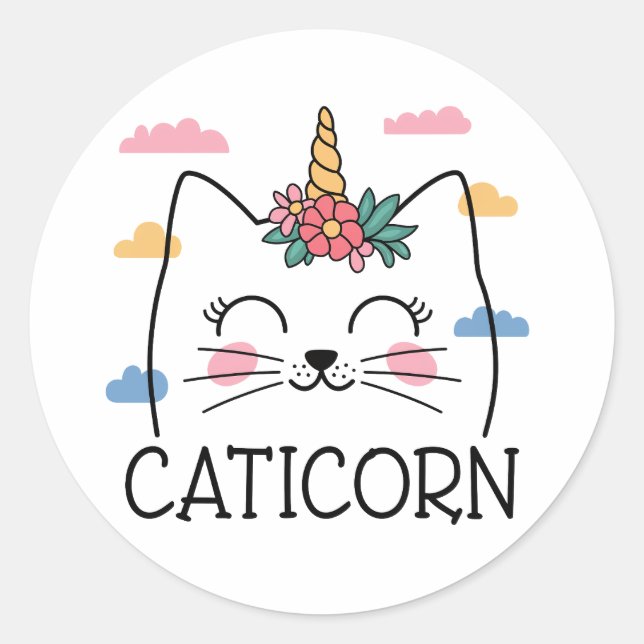 Sticker Rond Caticorn Unicorn chaton chaton (Devant)