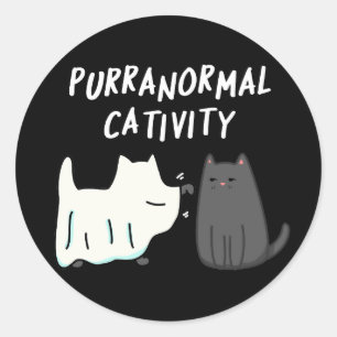 Sticker Rond Cativité puranormale Halloween Chat Pun Dark BG