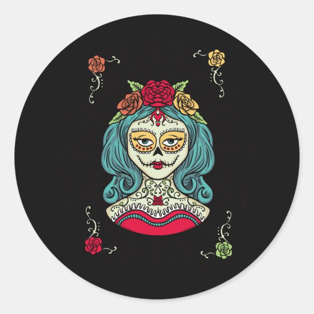 Sticker Rond Catrina Día de Muertos Web (Devant)