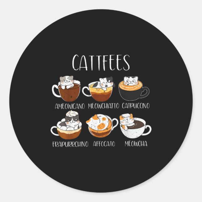 Sticker Rond Cats &amp; Coffee Lover Funny Caffeine Quote Cattf (Devant)