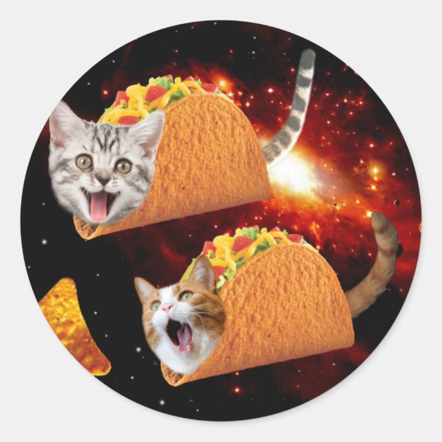 Sticker Rond Cats inside space tacos (Devant)