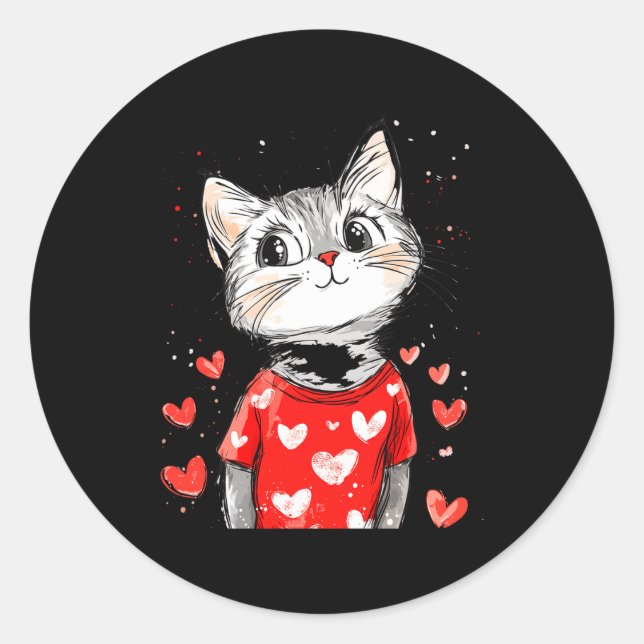 Sticker Rond Cats Lover Heart Girls Kitten Valentine’s Day Wome (Devant)