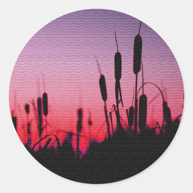 Sticker Rond Cattails au coucher du soleil (Devant)