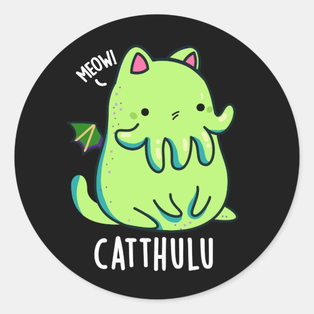 Sticker Rond Catthulu Funny Cthulhu Cat Pun Dark BG (Devant)