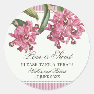 Sticker Rond Cattleya Pink Orchid Wedding Favor