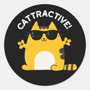 Sticker Rond Cattractive Funny Attractive Chat Pun Dark BG