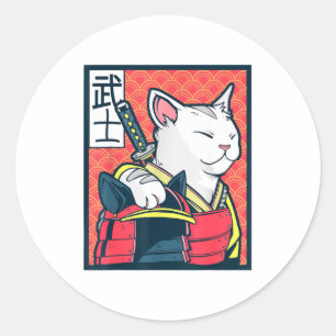 Sticker Rond Catzilla Art Ancien de Chat Japonais T-shirt Ninja