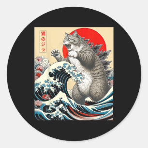 Sticker Rond Catzilla Cat Art japonais