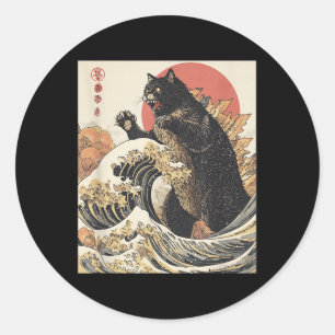 Sticker Rond Catzilla Chat Art Japonais Chat Drôle Pour Hommes 