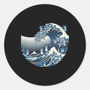 Sticker Rond Catzilla Chat Art Japonais Dons De Chat Drôle Pour
